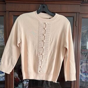 Classic Women's Cream Knit Blouse with Crochet Panel